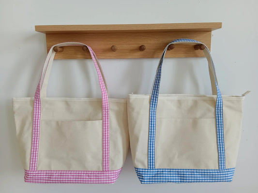Gingham Trim Canvas Tote